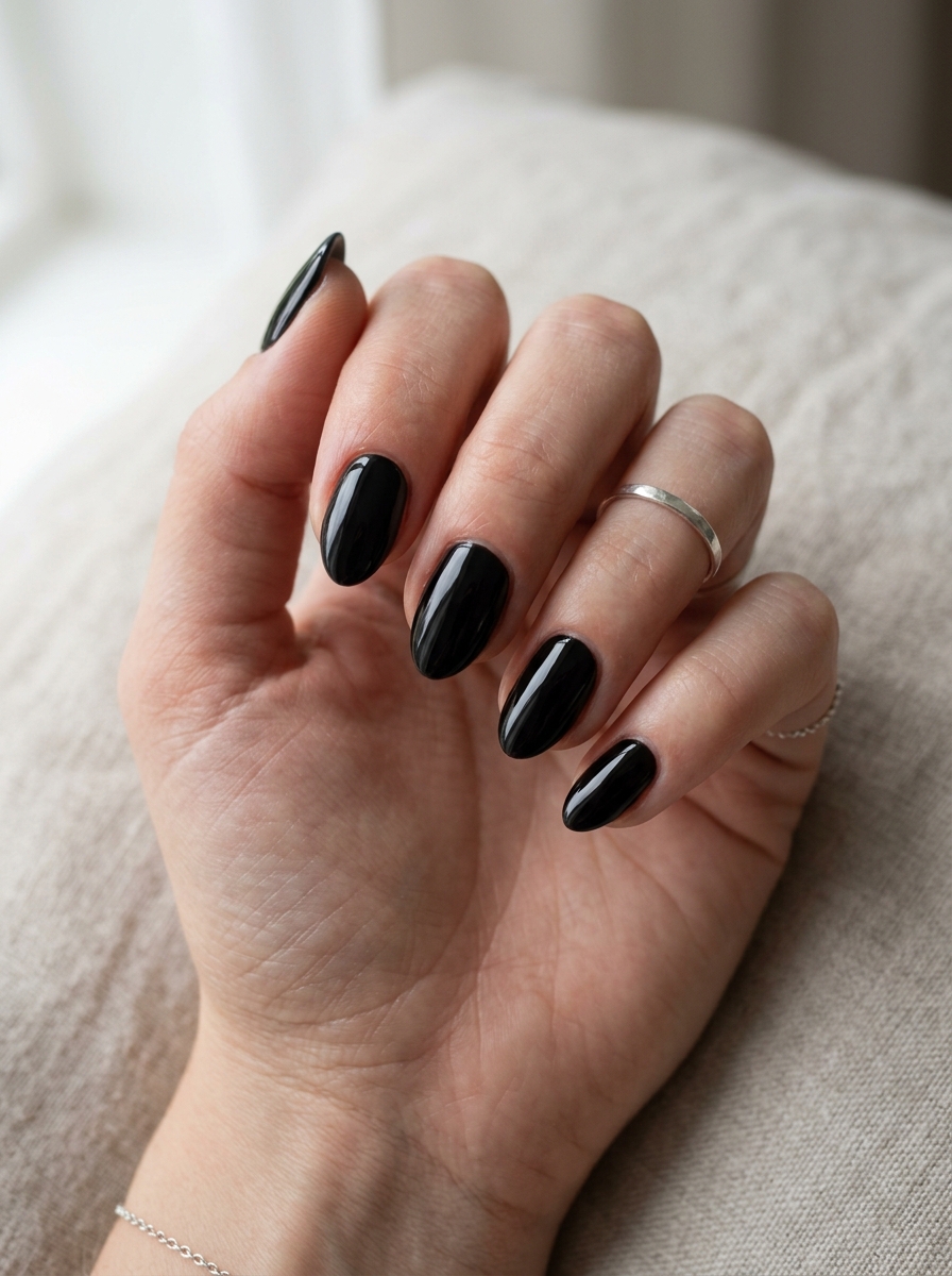 Black Short Almond Nails als Kurze Almond Nails Inspiration 2026